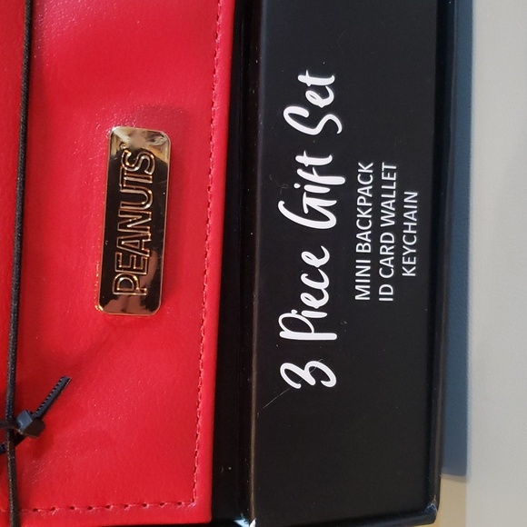 PEANUTS red black Buffalo check mini Backpack wallet keychain 3 pc gift NWT - Picture 6 of 7